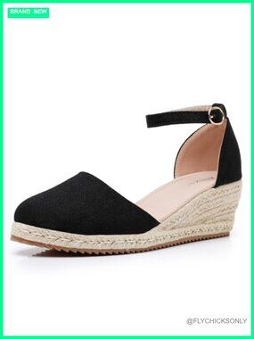 Closed Toe Canvas Espadrille Wedge Sandals Ankle Strap Slingback Buckle